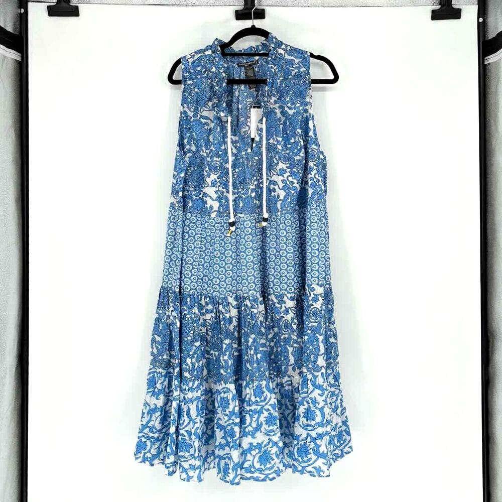 NWT Chelsea & Theodore Boho Blue Floral Tiered Midi Sleeveless Dress - Plus 2X